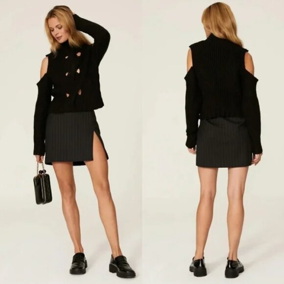 NEW with tags! For Love & Lemons Keke Cut Out Cold Shoulder Sweater in Black - Picture 3 of 13